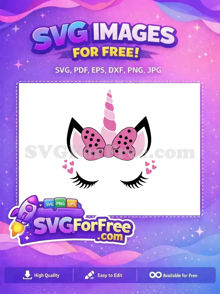 Free Pink Bow Free Eyelashes Unicorn Free SVG