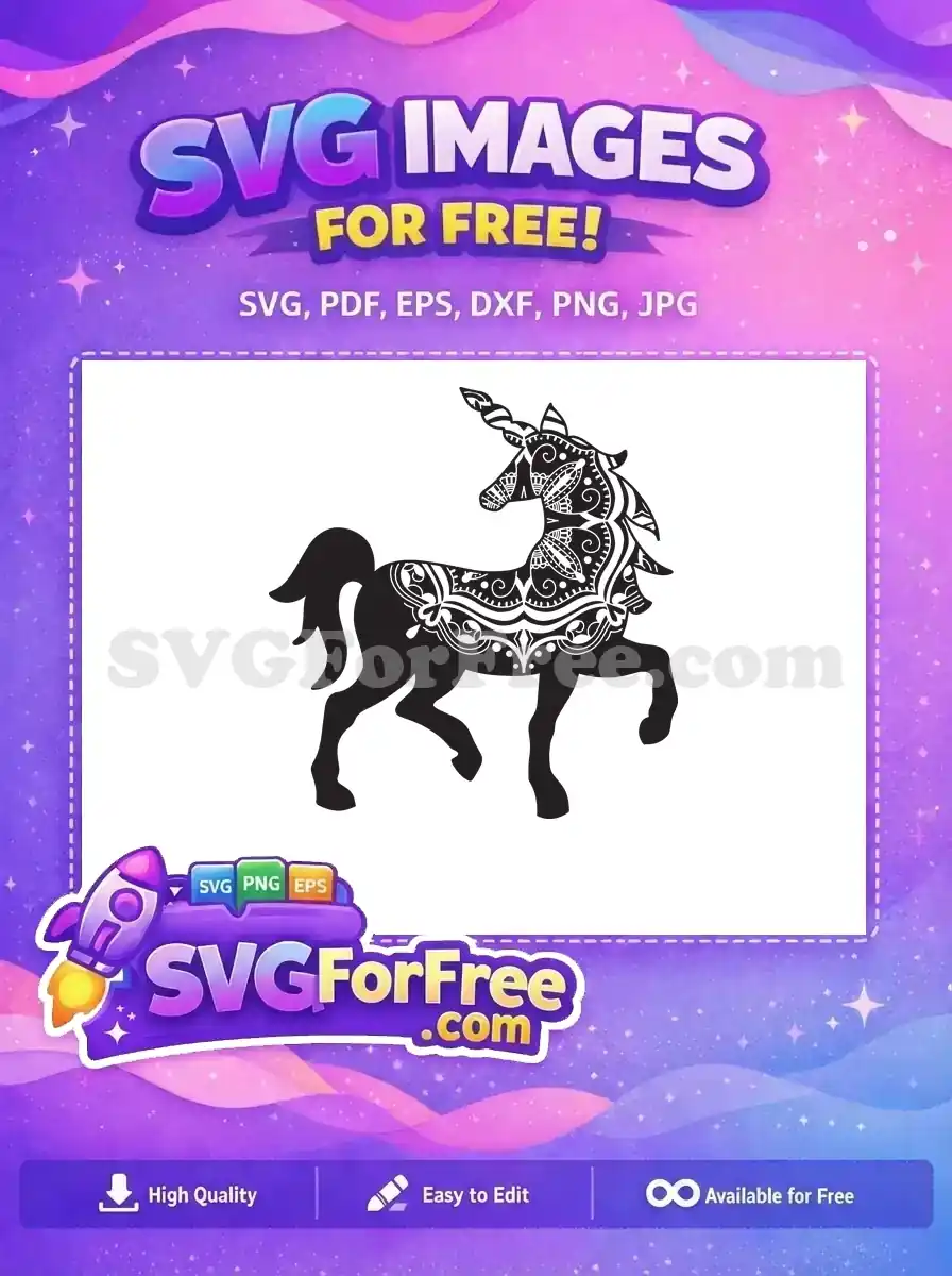 Free Detailed Floral Free Patterned Silhouette Unicorn Free SVG