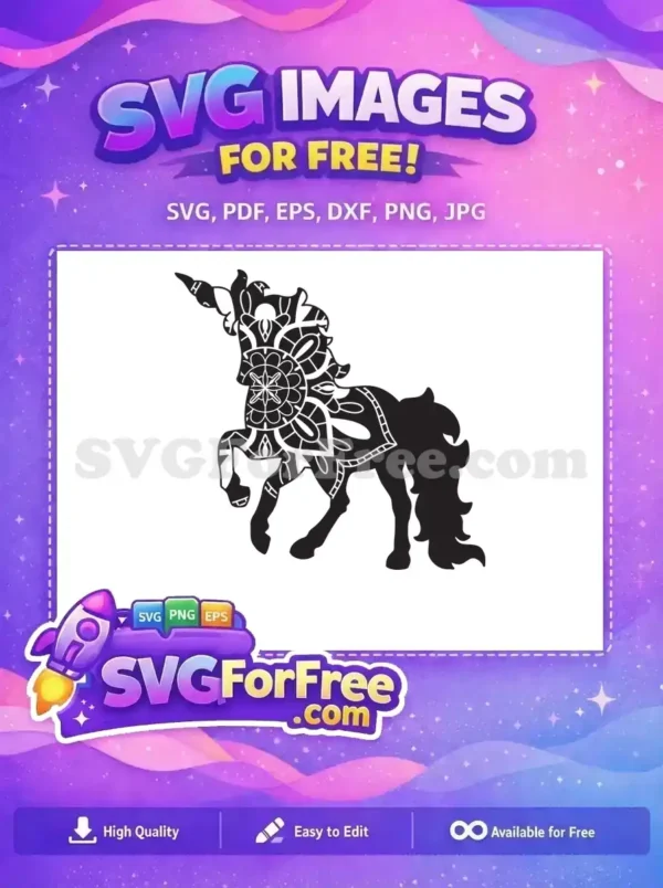 Free Detailed Floral Free Mandala Unicorn Free SVG