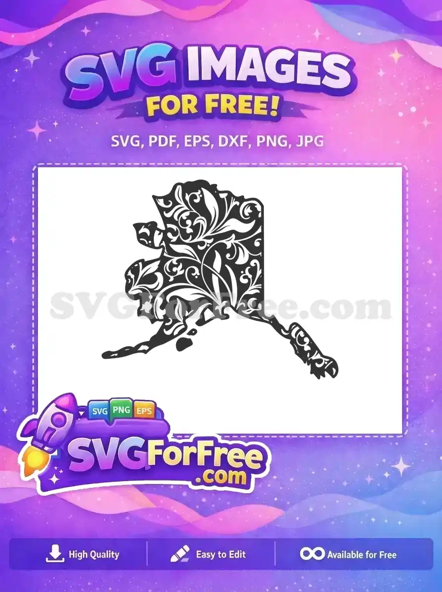Free Floral Alaska Free Black Silhouette USA Free SVG