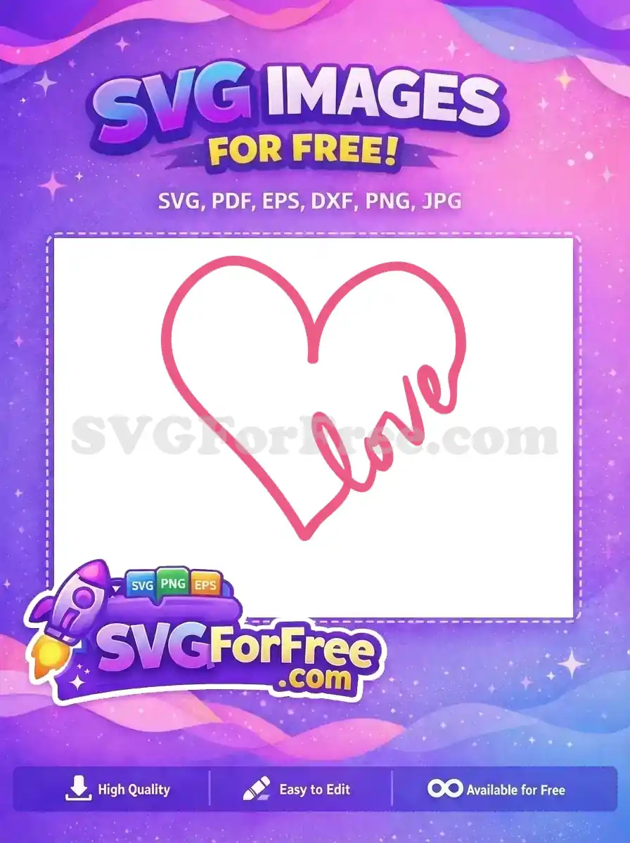 Free Pink Heart Outline Free Cursive Love Valentine Free SVG