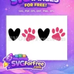 Free Black Heart Free Pink Pawprint Valentines Day Free SVG - Instant Download