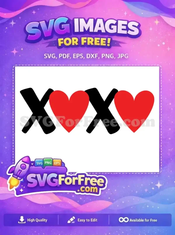 Free Black X Red Heart Hugs Kisses Free Valentines Free SVG