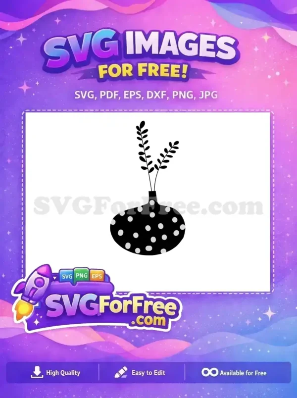 Free Black Polka-dot Vase Free Leaf Stems Silhouette Free SVG