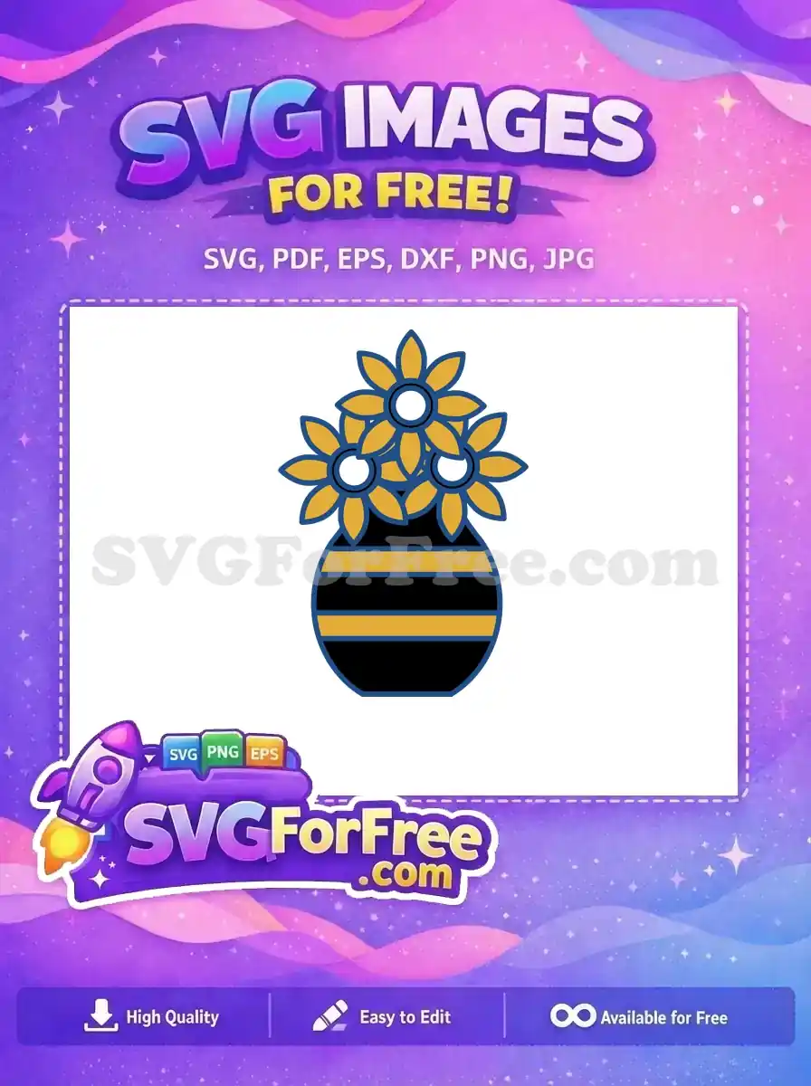 Free Yellow Petals Free Striped Vase Silhouette Free SVG