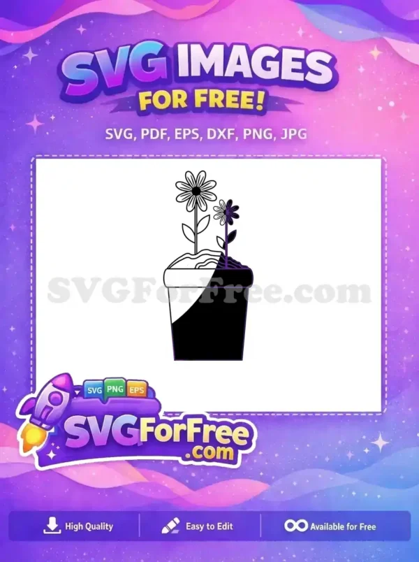Free Black White Flower Free Purple Half Vase Silhouette Free SVG Free Black White Flower Free Purple Half Vase Silhouette Free SVG