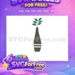 Free Green Leaves Free Pink Stripes Vase Silhouette Free SVG - Instant Download