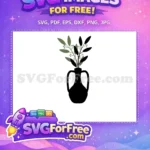 Free Green Leaves Free Brown Buds Vase Silhouette Free SVG - Instant Download