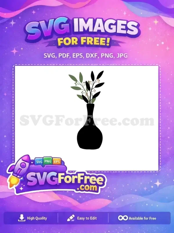 Free Green Leaves Free Brown Berries Vase Silhouette Free SVG 2