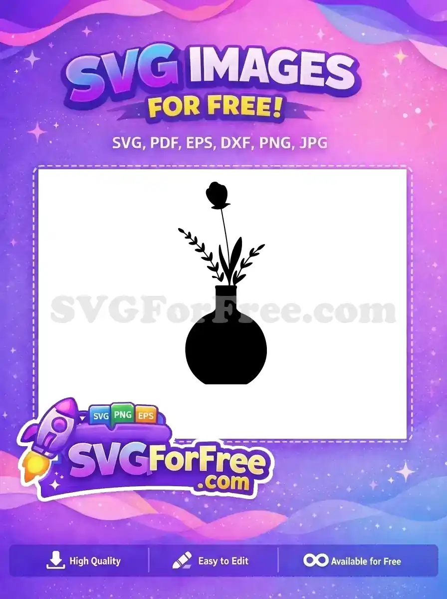 Free Black Flower Vase Silhouette Free Simple Floral Art Free SVG