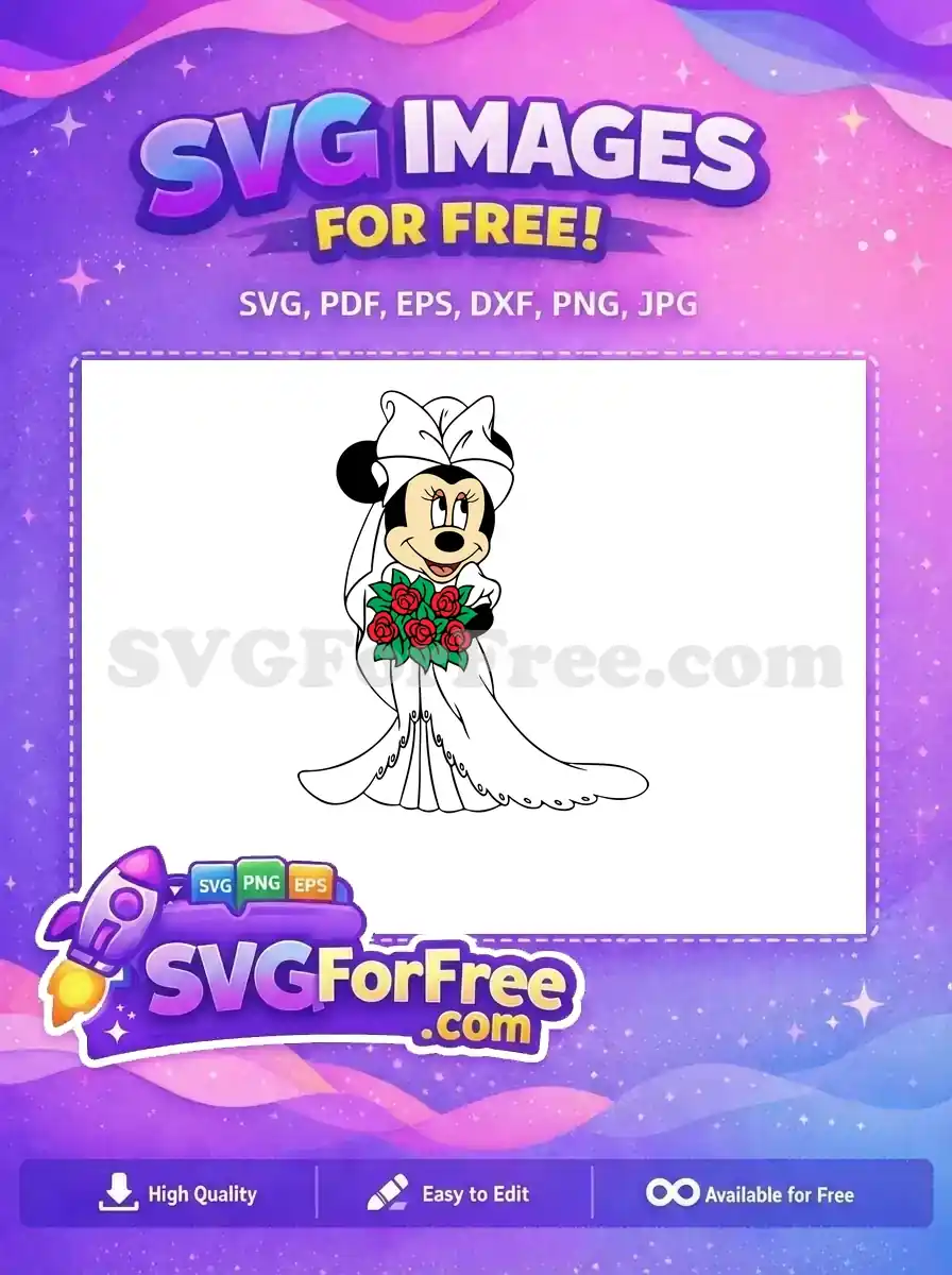 Free Minnie Bride Roses Free Wedding Dress Free SVG