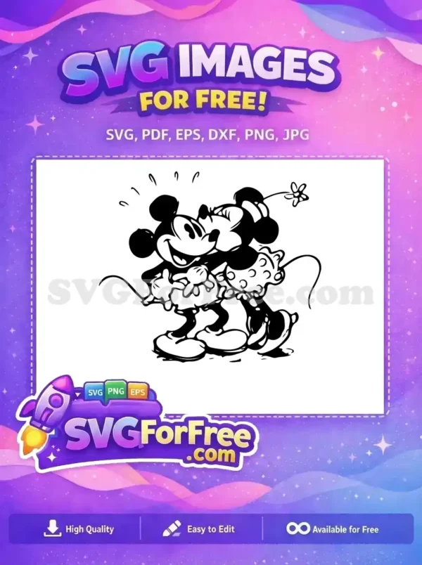 Free Kissing Mickey Free Minnie Wedding Black Free SVG