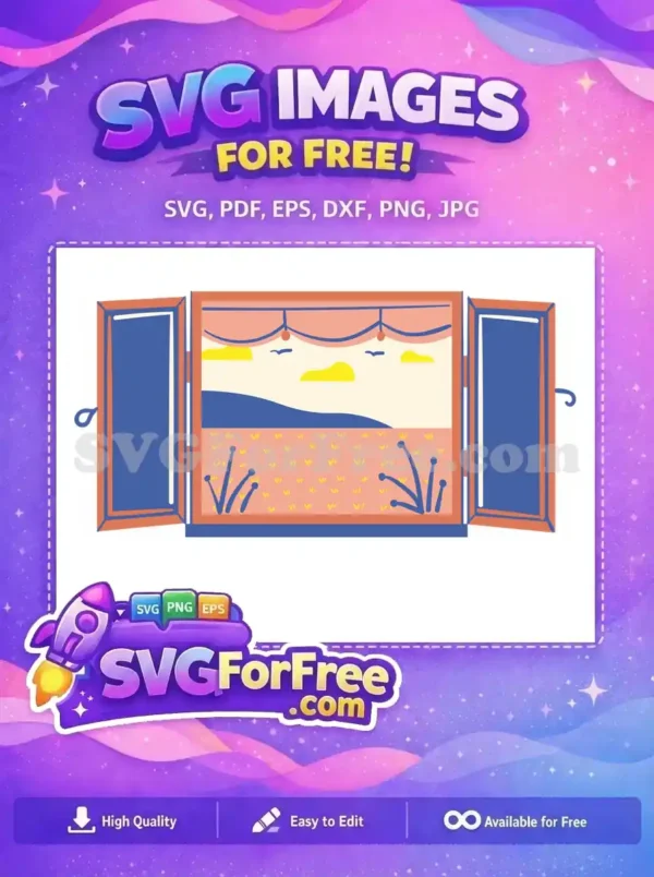 Free Open Window View Free Birds Clouds Scenery Free SVG