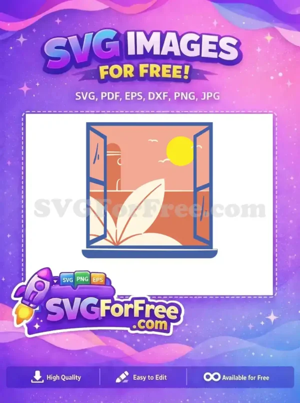 Free Open Window View Free Summer Seascape Illustration Free SVG