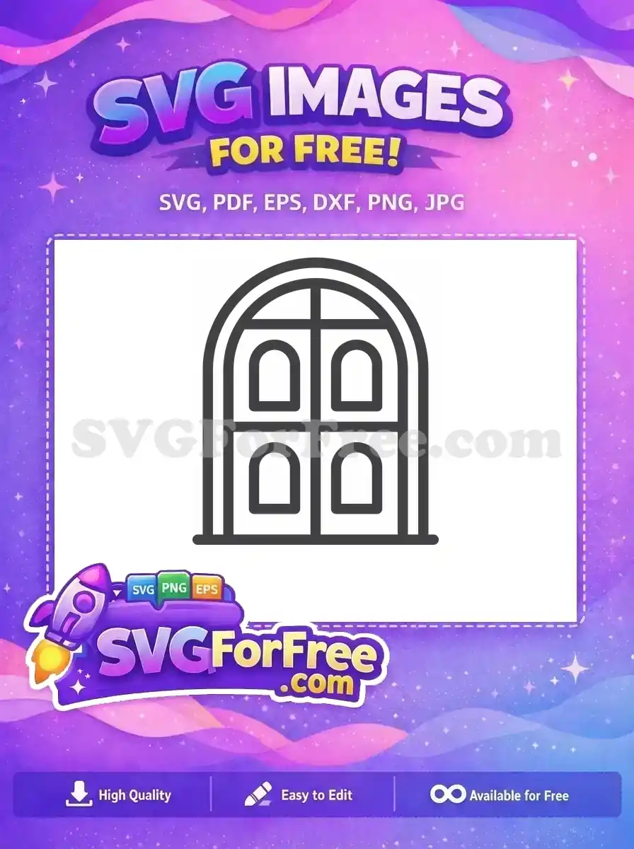 Free Black Arched Window Free Four Panes Simple Free SVG