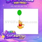 Free Happy Pooh Green Balloon Free Playful Pose Winnie Free SVG - Instant Download