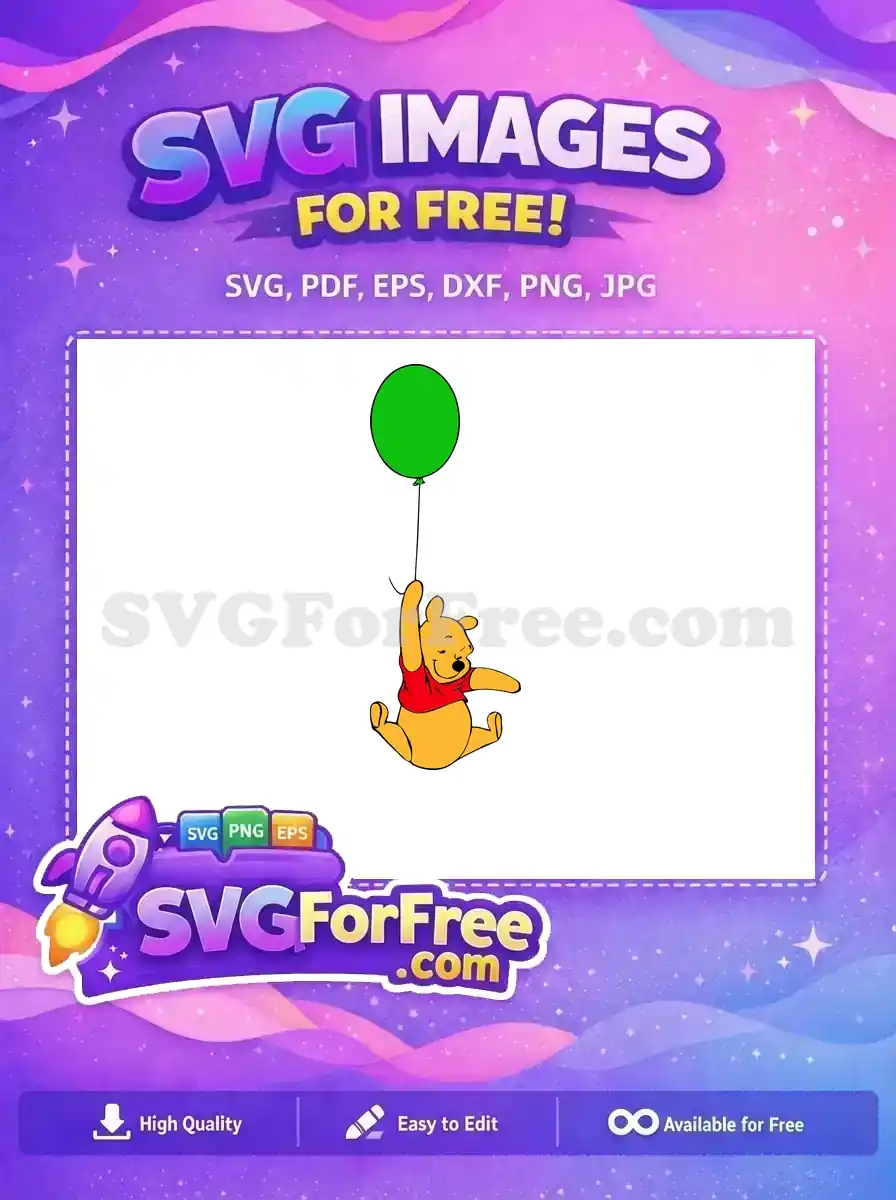 Free Happy Pooh Green Balloon Free Playful Pose Winnie Free SVG