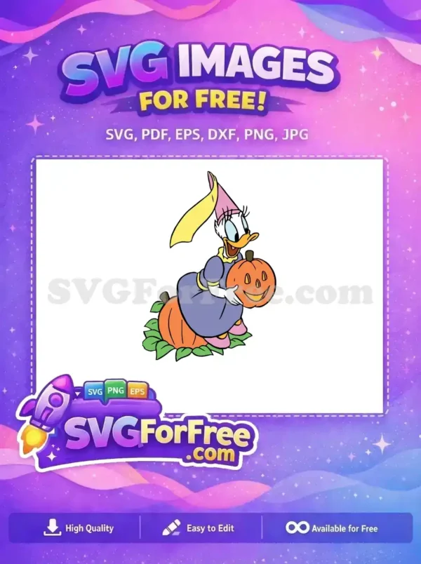 Free Smiling Daisy Duck Free Riding Pumpkins Halloween Free SVG