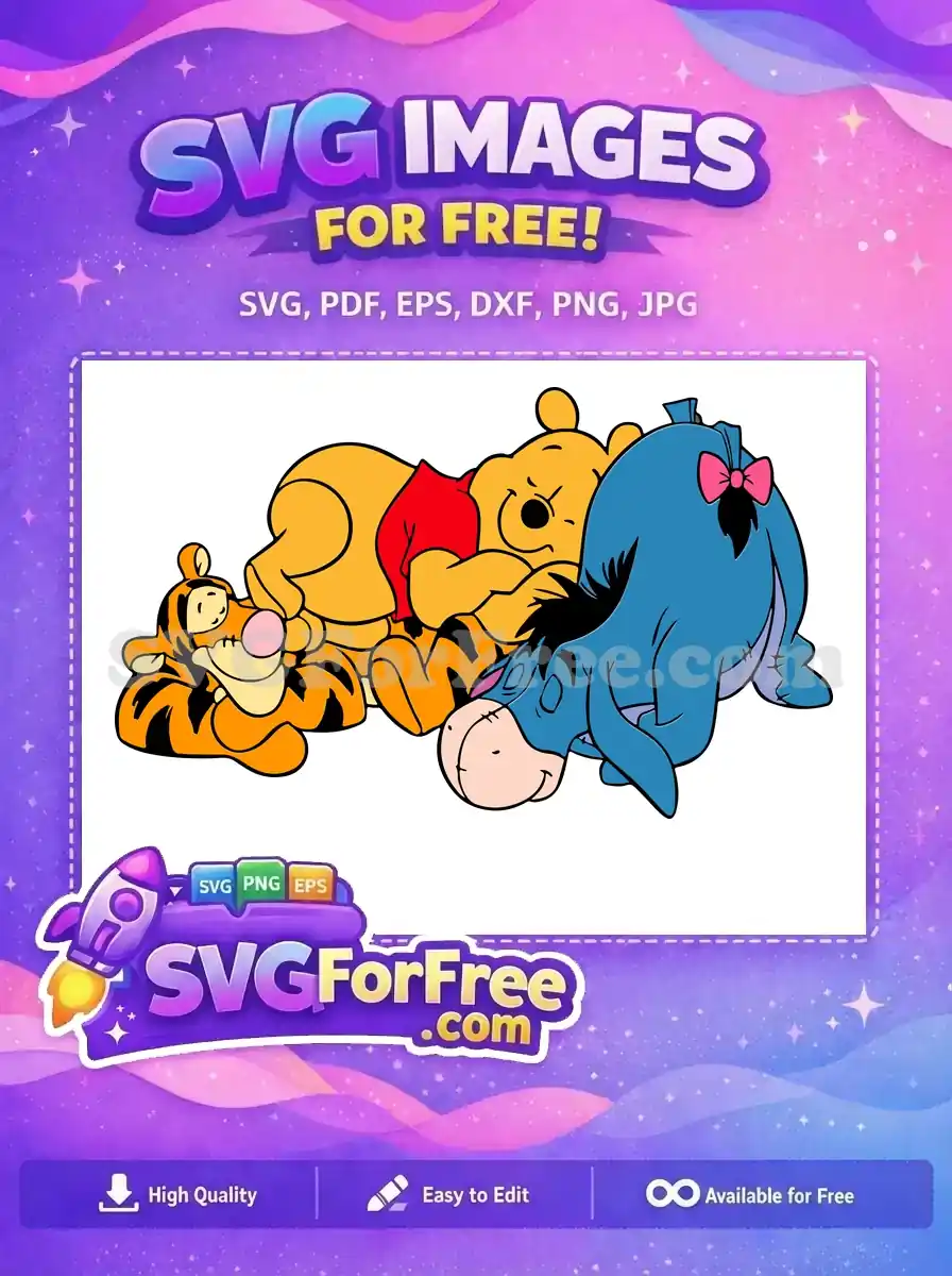 Free Sleeping Tigger Pooh Eeyore Free Hugging Pile Winnie The Pooh Free SVG