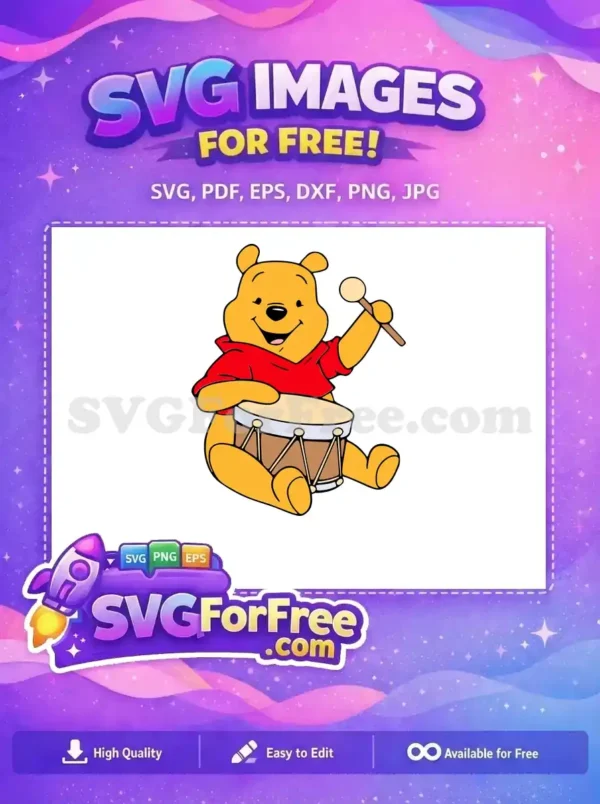 Free Smiling Pooh Drummer Free Red Shirt Winnie The Pooh Free SVG