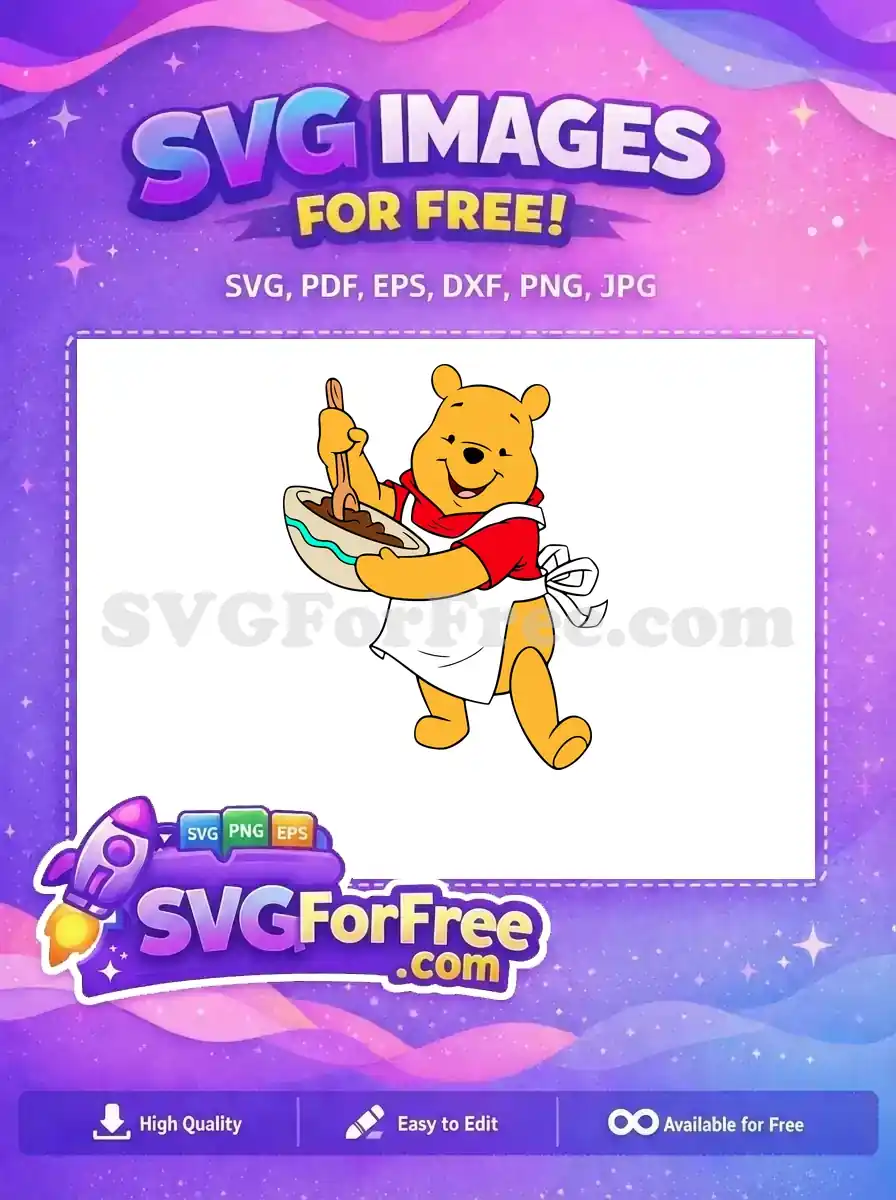 Free Smiling Pooh Chef Free Bowl of Chocolate Winnie The Pooh Free SVG
