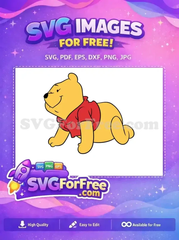 Free Smiling Pooh Crawling Free Red Shirt Winnie The Pooh Free SVG
