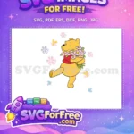 Free Smiling Pooh Holding Flowers Free Colorful Butterflies Winnie The Pooh Free SVG - Instant Download