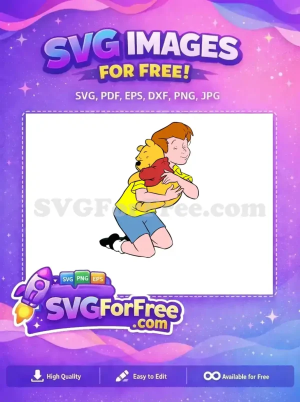 Free Christopher Robin Hugging Free Pooh Bear Scene Free SVG