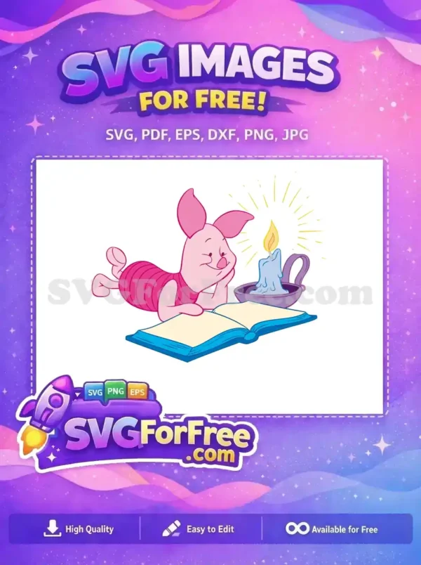Free Cute Piglet Candle Light Free Book Reading Winnie Free SVG Free Cute Piglet Candle Light Free Book Reading Winnie Free SVG