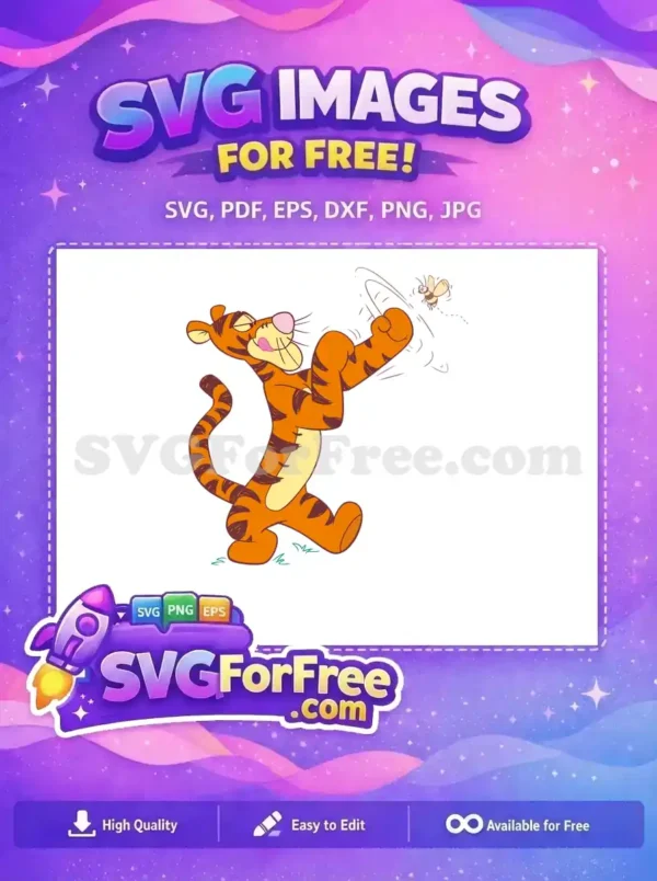 Free Playful Tigger Swatting Free Bee Orange Free SVG