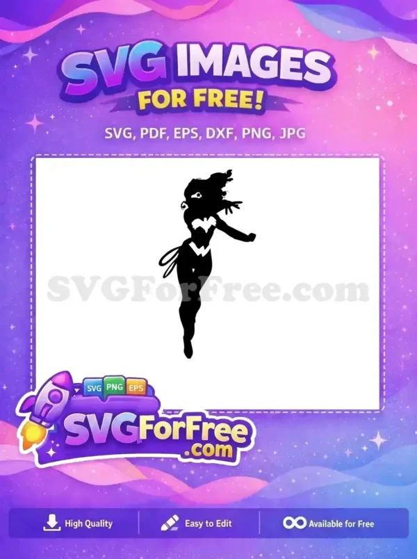 Free Silhouette Flying Pose Free Lasso of Truth Wonder Woman Free SVG