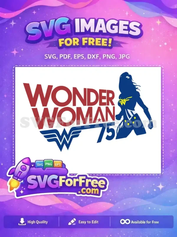 Free Silhouette Stars Free Logo Wonder Woman 75 Free SVG