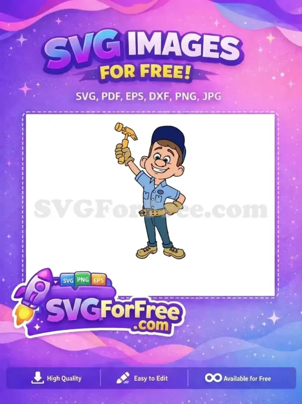 Free Smiling Ralph with Hammer Free Construction Outfit Wreck it Ralph Free SVG