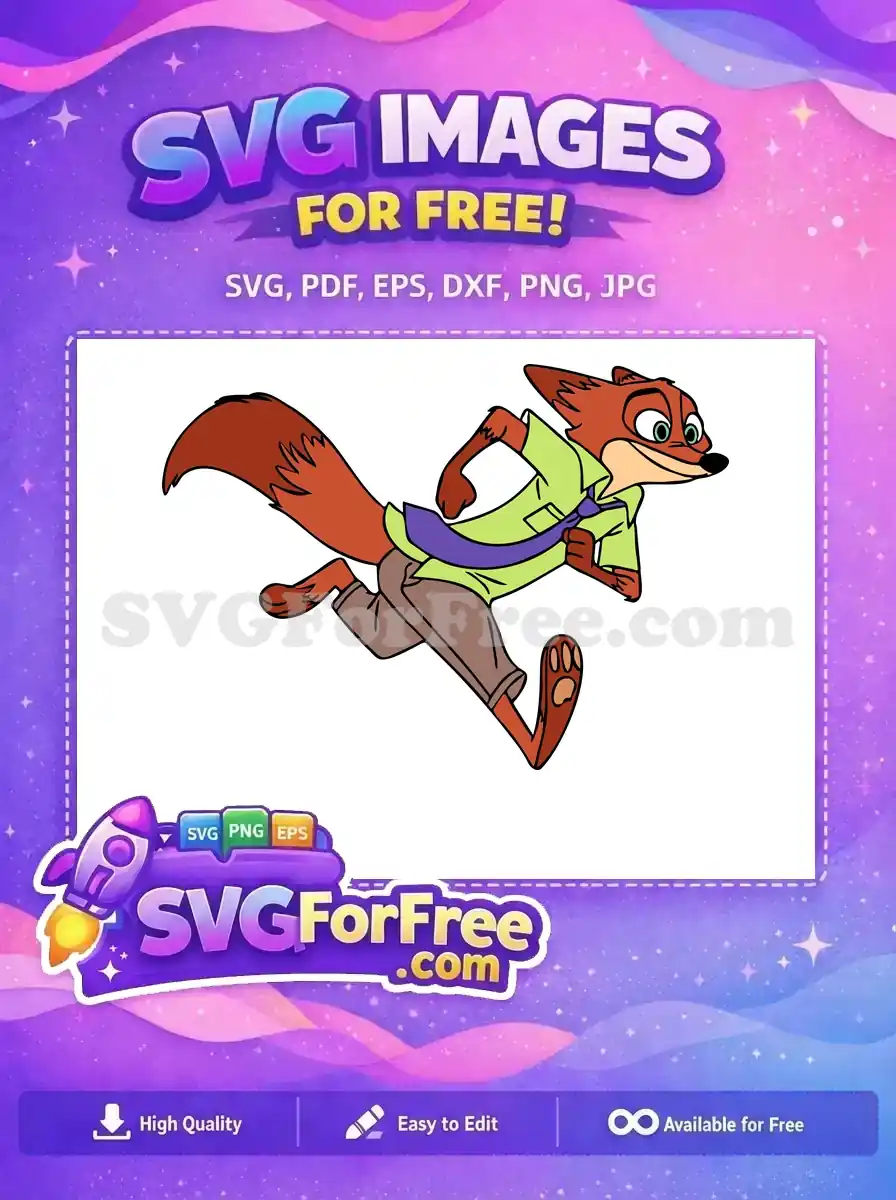 Free Running Nick Wilde Free Green Shirt Zootopia Free SVG