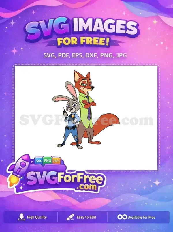 Free Officer Judy Hopps Free Nick Wilde Posing Zootopia Free SVG