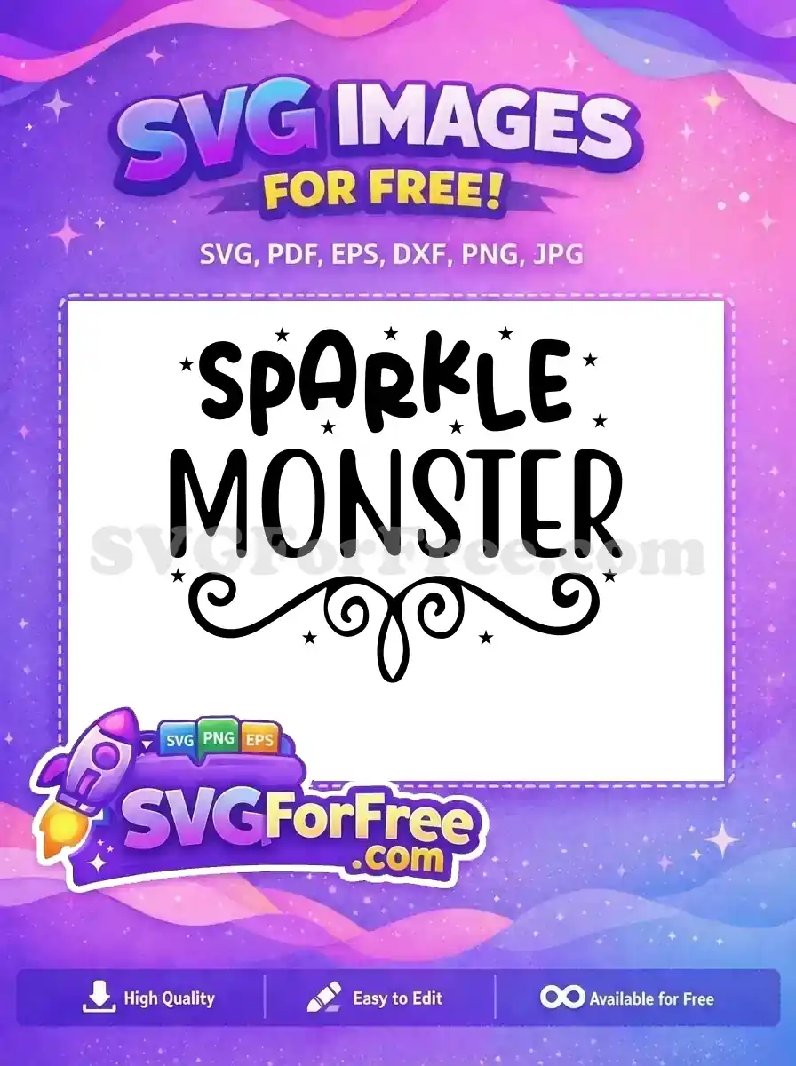 A free 'Sparkle Monster' SVG design featuring cute stars and a decorative swirl, ideal for playful crafting projects.