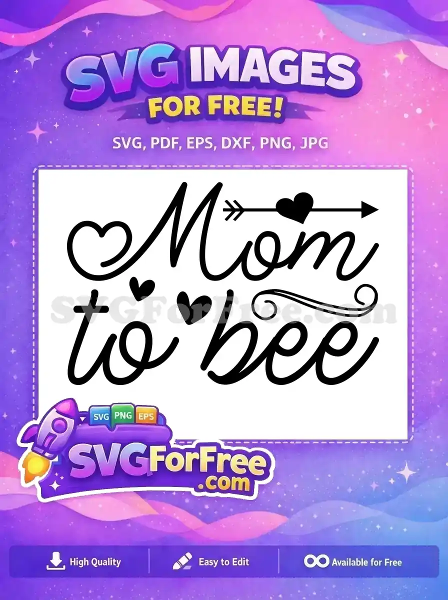 A lovely free design showcasing "Mom to bee" in elegant script, adorned with hearts and an arrow. Ideal for expecting mothers.