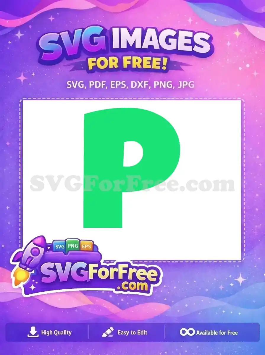 A bold green letter 'P' free SVG design, ideal for various crafts and digital projects. Download this free graphic now!