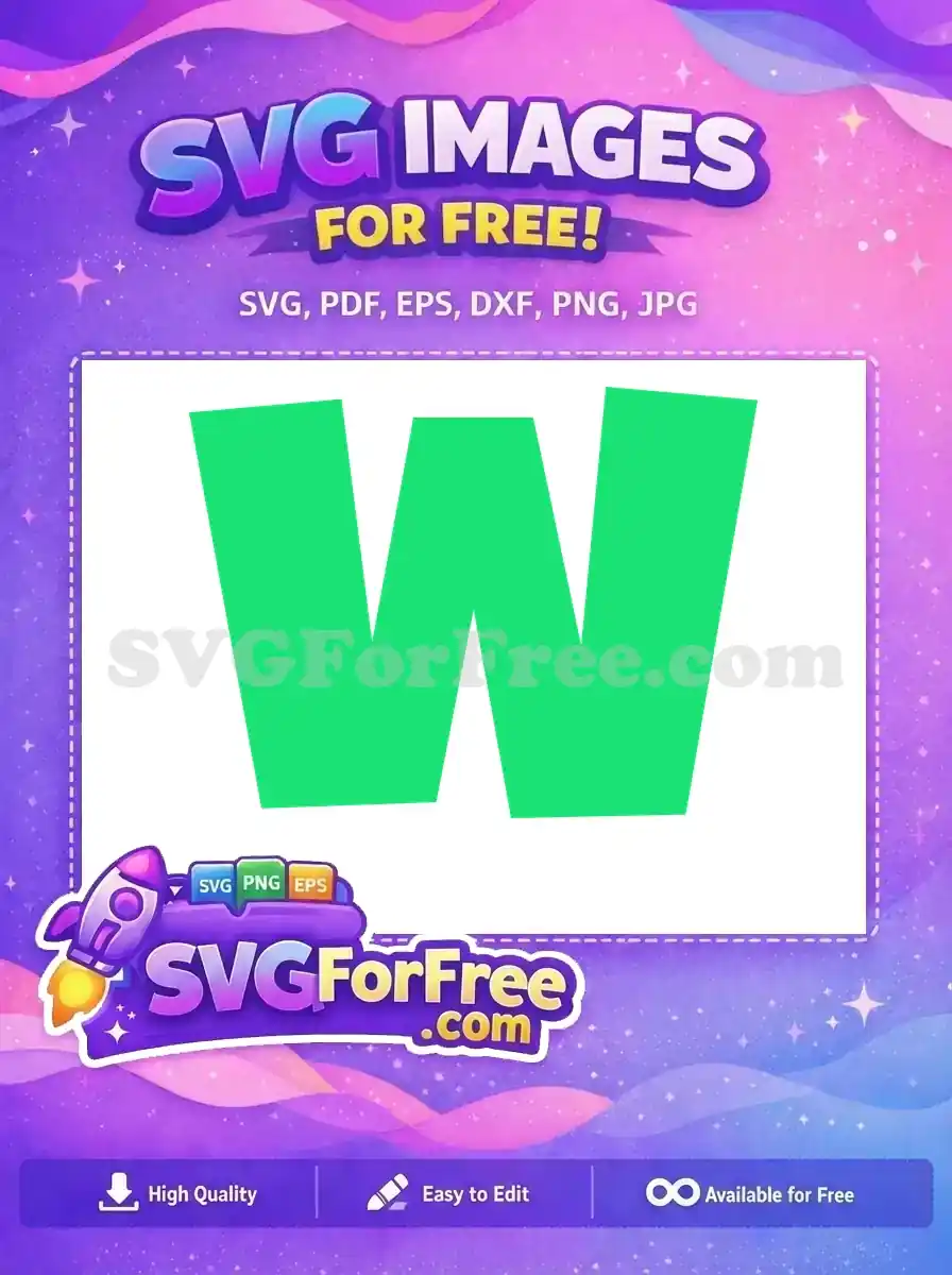 A dynamic, free green uppercase 'W' SVG, slightly tilted, ideal for modern branding and digital crafts. Download this free design!