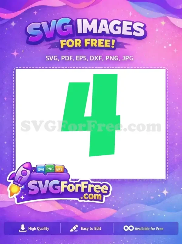 A bold, modern, bright green number 4 free SVG graphic. Ideal for digital art, counting, or logo designs. This free design is versatile.