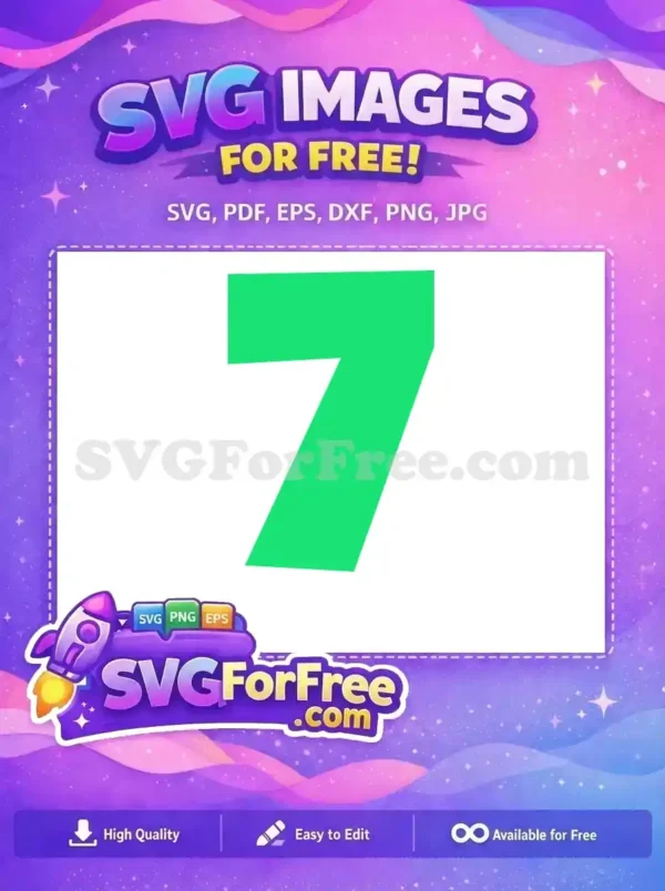 A bold, bright green number 7 free SVG design on a clean white background, offering a versatile and free digital asset for creatives.