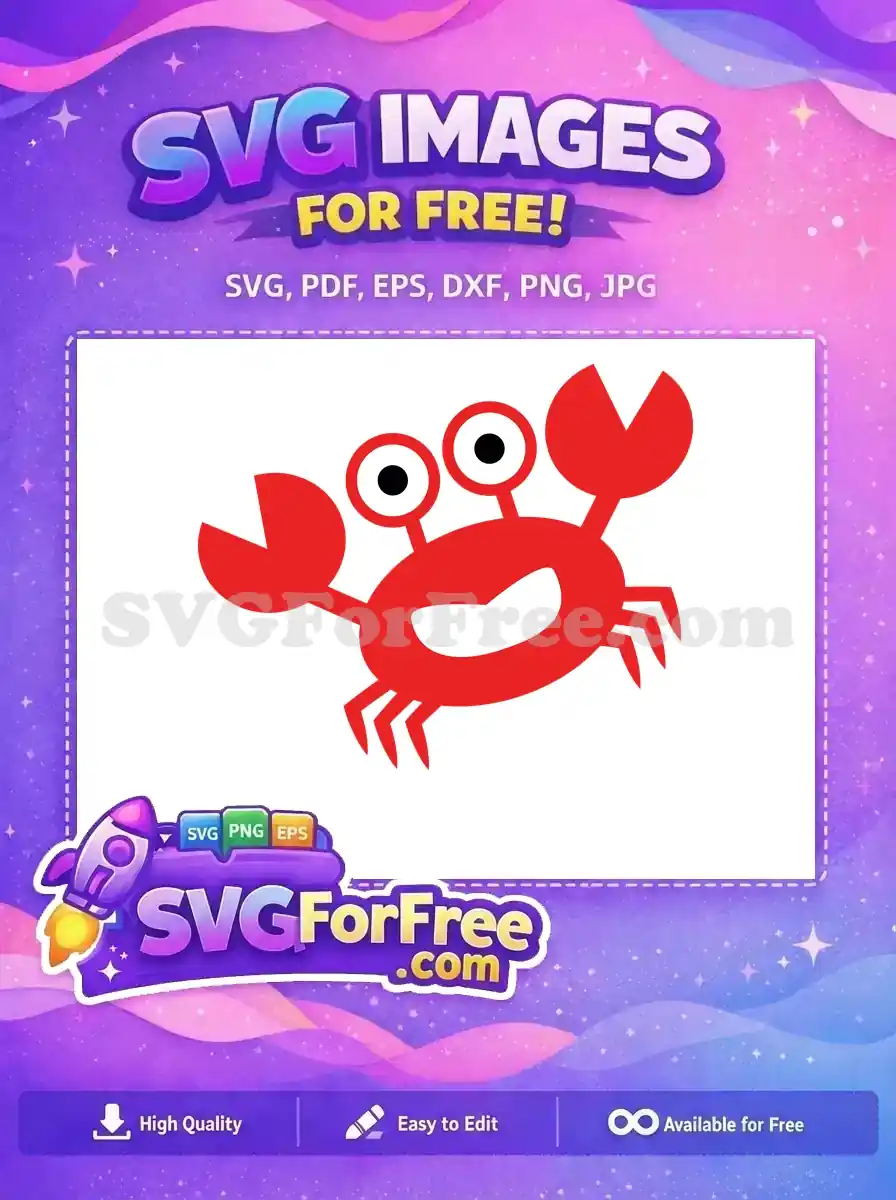 A charming free cartoon red crab SVG with big eyes and claws, smiling playfully. Ideal for all your free creative projects.
