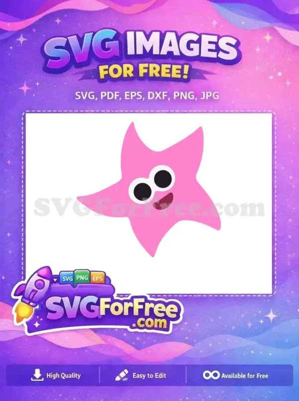 A delightful free vector starfish in pink, featuring a friendly face with big eyes and a cheerful smile. This free graphic is perfect for kids' projects.
