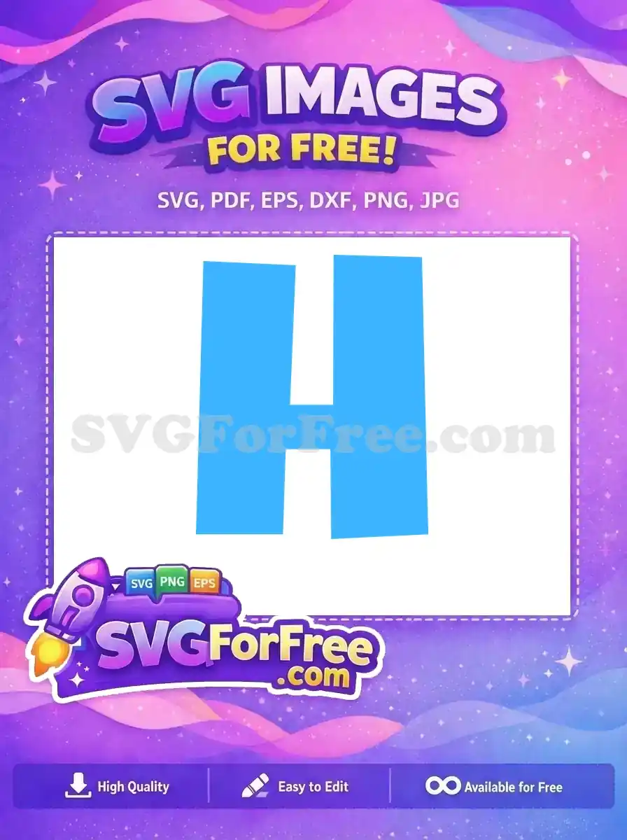A striking free SVG design featuring a bold, light blue capital letter H with charmingly irregular, hand-drawn edges.