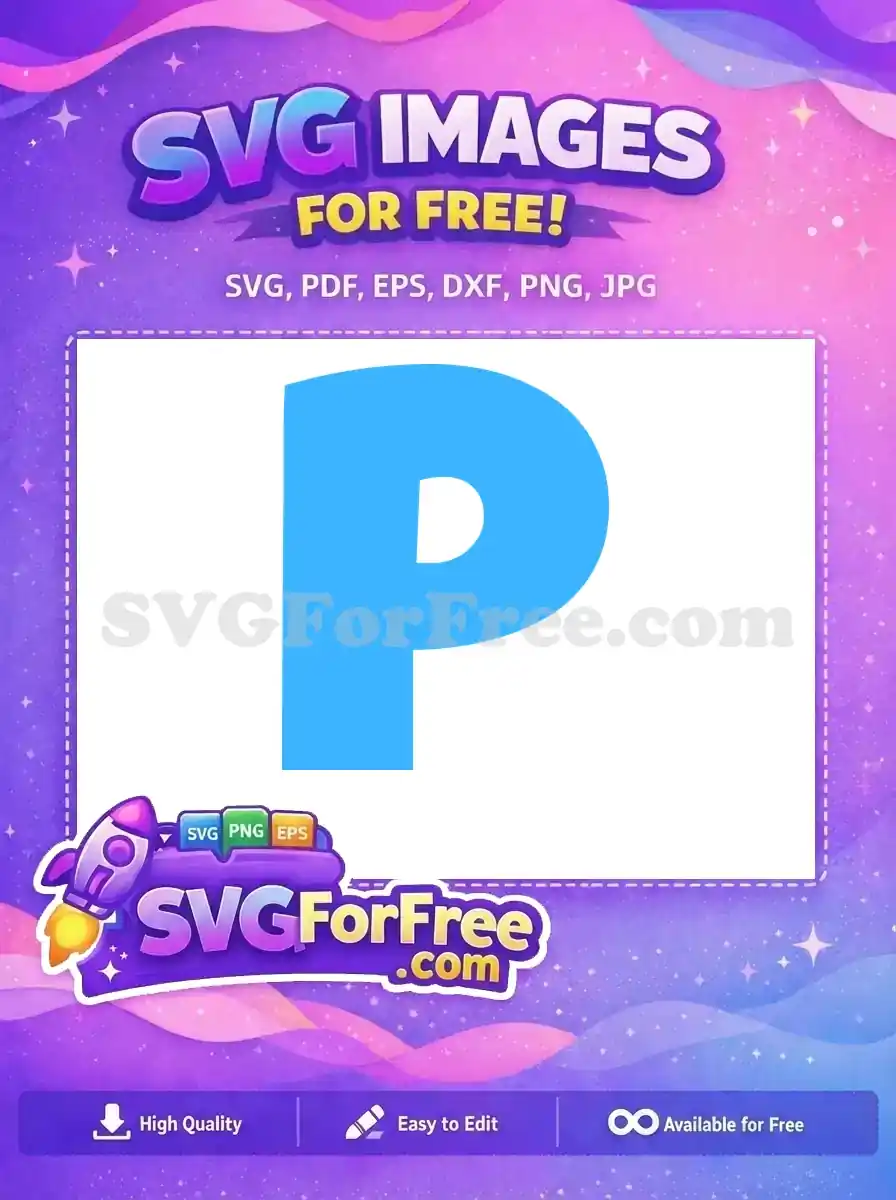 A bold, bright blue uppercase letter 'P' free SVG design, ideal for various creative projects and educational materials. Download this free graphic.