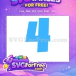 Free Bright Blue Number Four Free Birthday Party Baby Shark Free SVG - Instant Download