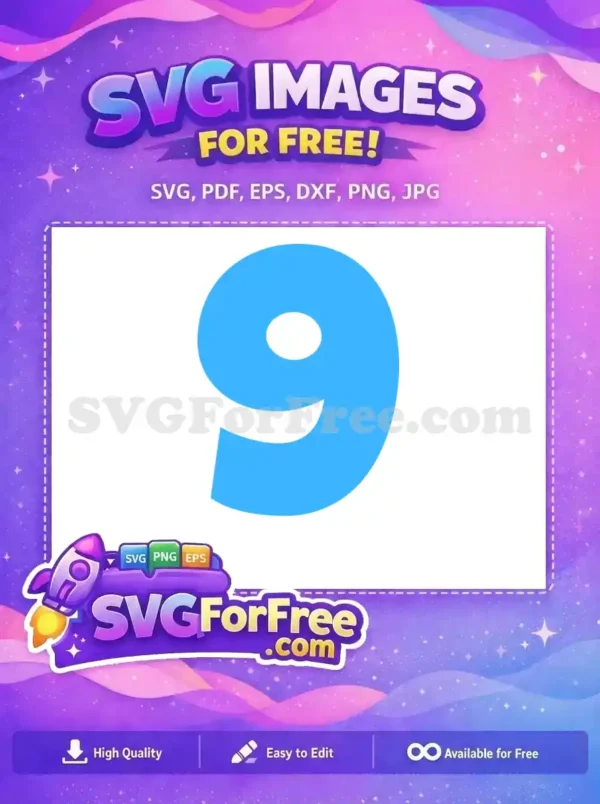 A vibrant light blue number 9, a free design for various creative projects. This free graphic offers clean lines and a modern aesthetic. Get this free SVG today!