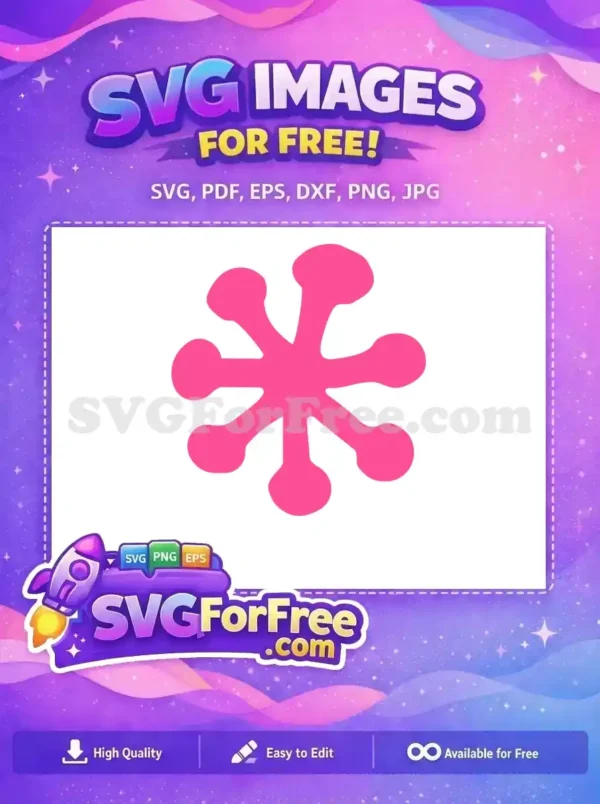 A free vibrant pink abstract blob design, with six rounded arms radiating from a central point. Ideal for playful digital crafts.
