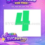 Free Bright Green Number Four Free Bold Birthday Baby Shark Party Free SVG - Instant Download