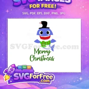 Free festive Baby Shark-inspired design for Christmas, featuring a cute shark in a top hat with a snowman and scarf.